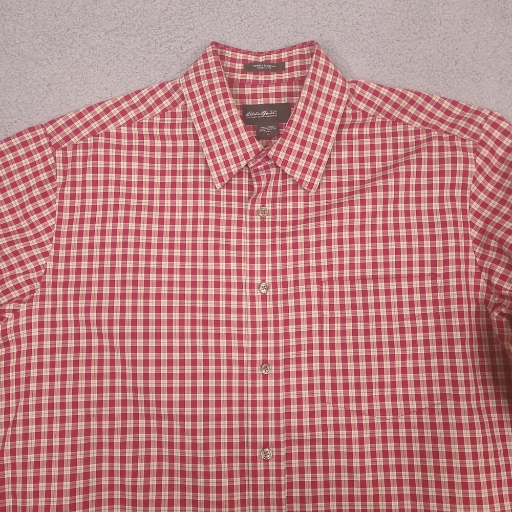 Eddie Bauer Classic Fit 100% Cotton Red Plaid Button Down Shirt Men's Large Tall